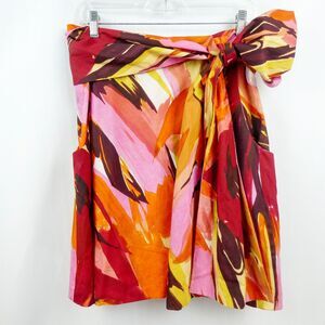 Anthropologie Cordelia Bow A Line Skirt Sz‎ 10 Abstract Hot Pink Orange Multi